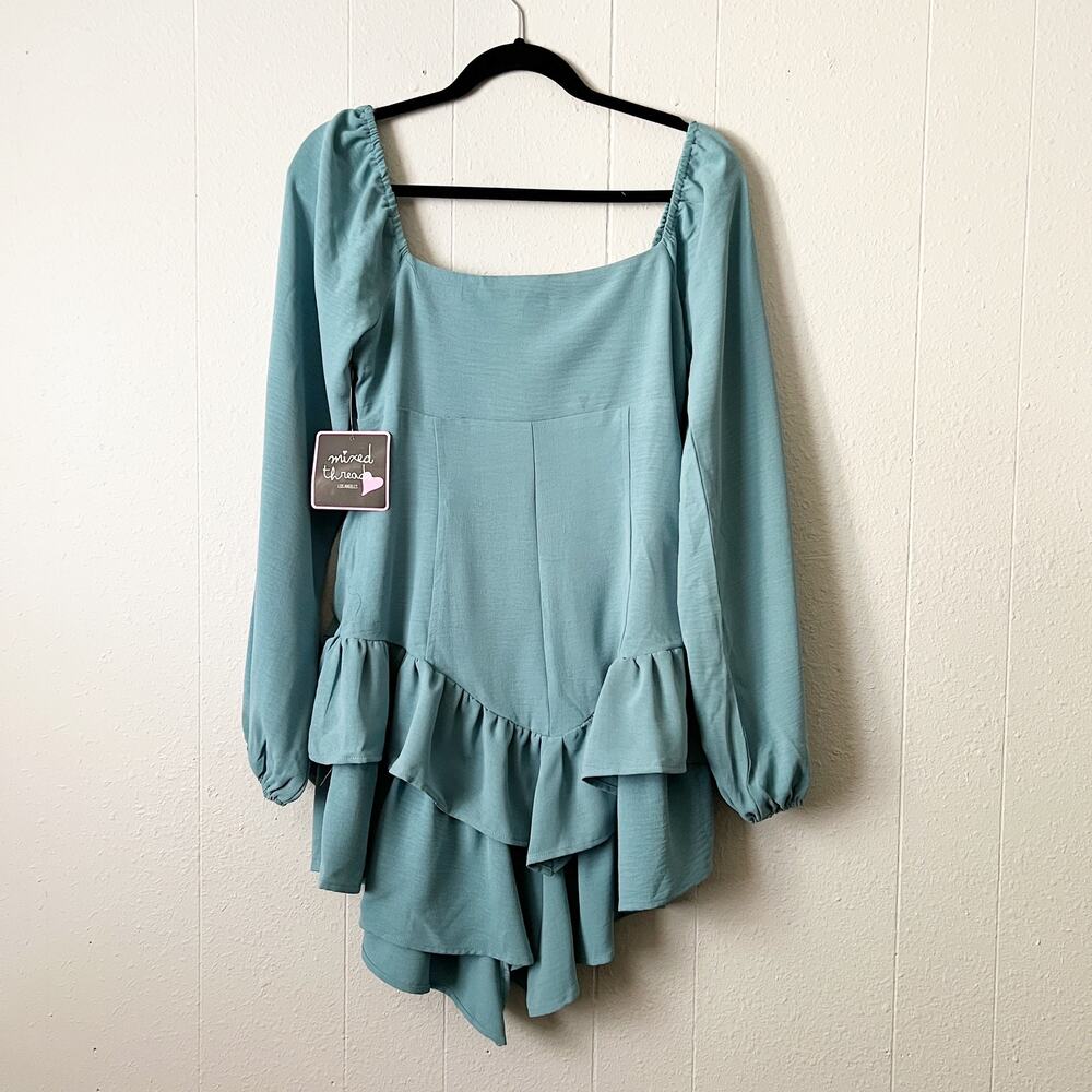 Mixed Threads Puff Sleeve Basque Mini Dress Womens Large Party Cocktail Event - Picture 7 of 13